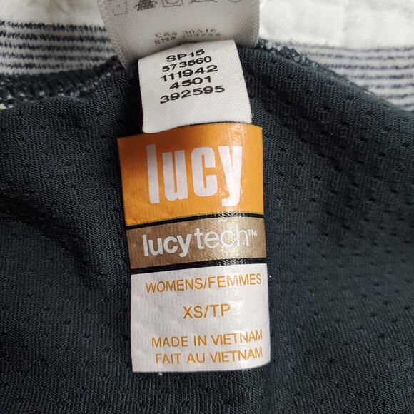 LUCY Gray Dashing Stripe Long Sleeve Ruched Side Ties Athletic Activewear Top XS - Picture 9 of 10